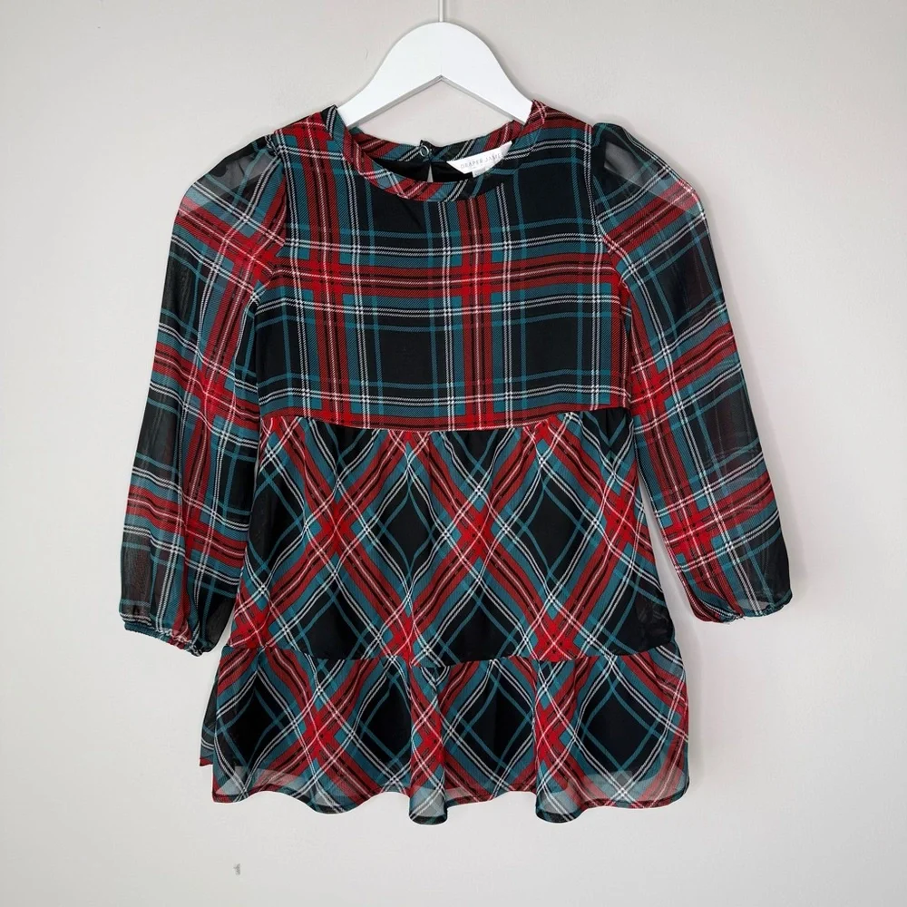 Draper James | Girl's Holiday Plaid Ruffle Dress Size XS - Picture 1 of 5